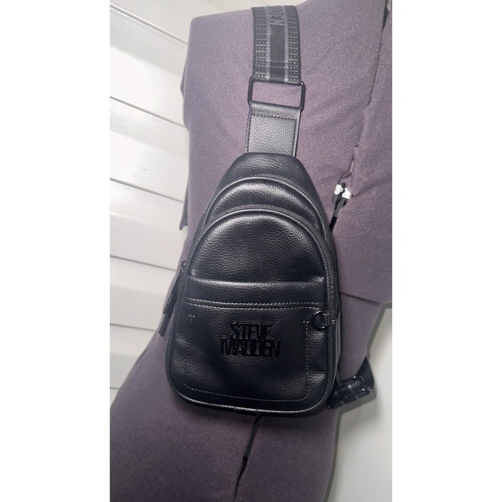Black Faux Leather Sling Bag Crossbody Chest Bag Steve Madden